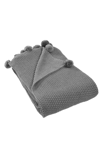 Modern Threads Pompom Trim Knit Throw In Stone