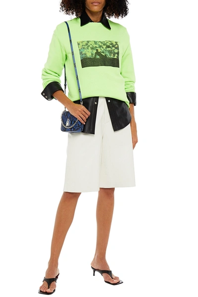 Off-white Printed Neon French Cotton-terry Sweatshirt In Lime Green
