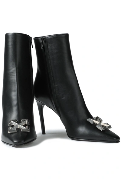 Off-white Arrow Logo-embellished Leather Ankle Boots In Black