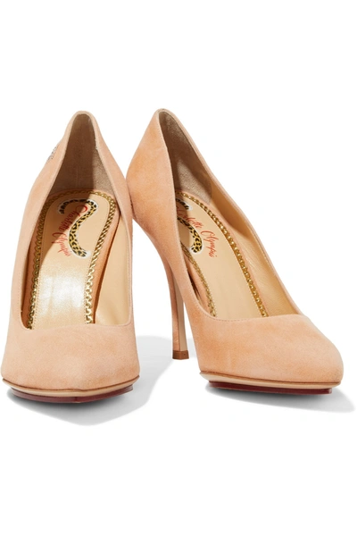 Charlotte Olympia Bacall Embroidered Suede Pumps In Blush