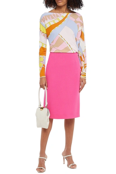 Emilio Pucci Silk-trimmed Wool-crepe Pencil Skirt In Pink
