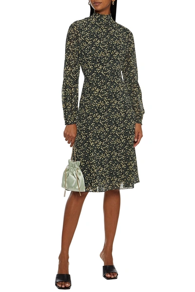 Mikael Aghal Tie-neck Floral-print Crepe Dress In Black