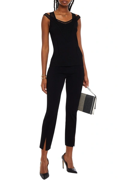 Roberto Cavalli Crochet-trimmed Stretch-knit Top In Black