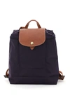 Longchamp Nylon And Leather Le Pliage Original Backpack In Bilberry