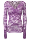 Msgm Blusa Collo V  Pizzo Viola In Purple