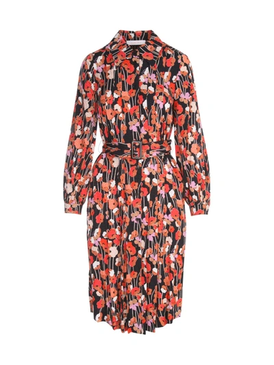 See By Chloé Belted Floral-print Satin-jacquard Midi Shirt Dress In Multicolor Blue 1