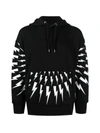 NEIL BARRETT RADIAL FAIR-ISLE THUNDERBOLT HOODED SWEATSHIRT,BJS006SR523S 524 BLACK WHITE