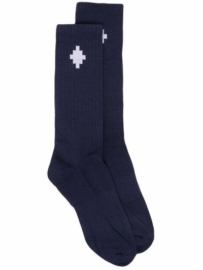 Marcelo Burlon County Of Milan Logo Intarsia Ribbed-knit Socks In Blu