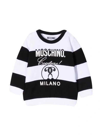 Moschino Babies' Striped Stretch-cotton T-shirt In Bianco/nero