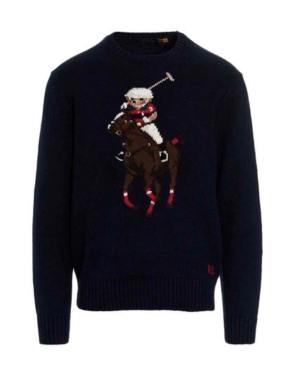 Polo Ralph Lauren Polo Bear Cotton Blend Regular Fit Crewneck Sweater In Navy