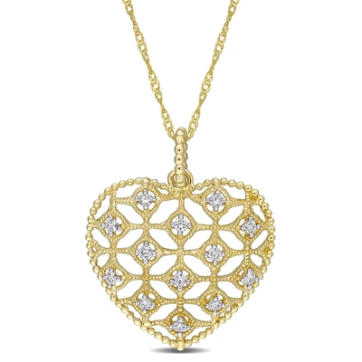 Amour 1/5 Ct Tw Diamond Lace Heart Pendant With Chain In 14k Yellow Gold
