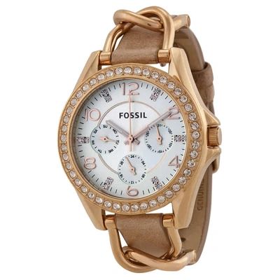 Fossil Women's Riley Rose Gold-tone Chain And Bone Leather Strap Watch 38mm Es3466 In Gold Tone / Rose / Rose Gold Tone