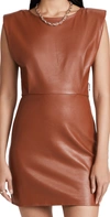 En Saison Padded Shoulder Faux Leather Minidress In Brown