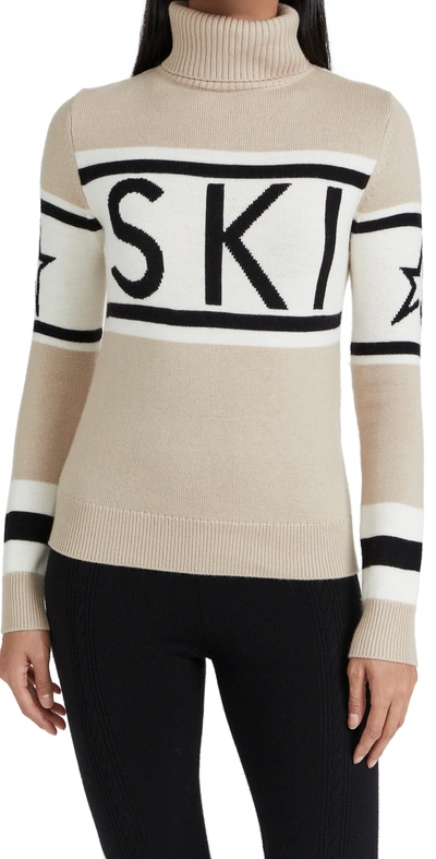 Perfect Moment Schild Intarsia Merino Wool Turtleneck Sweater In Beige