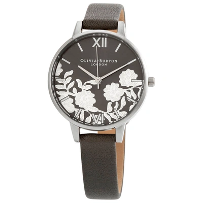 Olivia Burton Quartz Dark Grey Floral Dial Ladies Watch Ob16mv96 In Grey,silver Tone