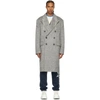Palm Angels Double-breasted String District Check Wool Blend Coat In Grye