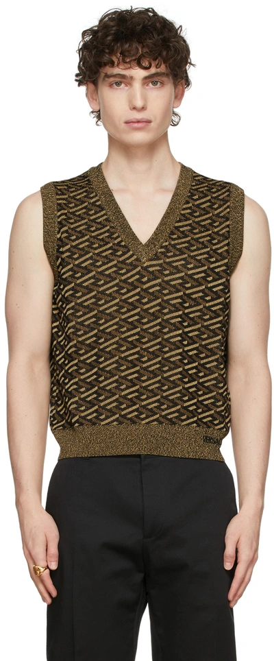 Versace Black Jacquard Monogram Lurex Vest In Gold