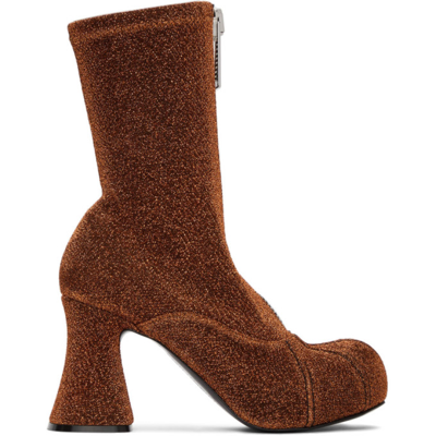 Stella Mccartney Groove Metallic Zipped Platform Ankle Boots In Brown