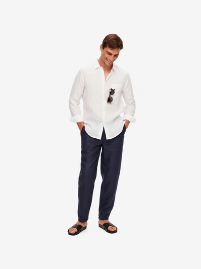 Derek Rose Men's Trousers Sydney Linen Navy