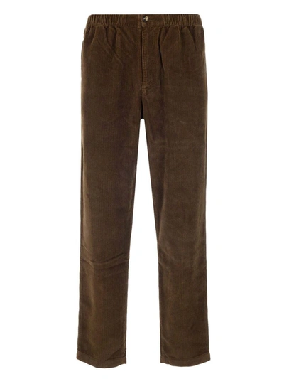 Kenzo Logo-patch Tapered Corduroy Trousers In Brown