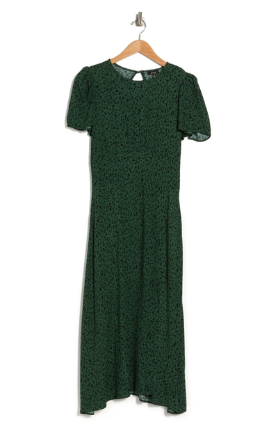 Afrm Jamie Print Open Back Short Sleeve Dress In Green Animal