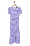 Afrm Jamie Print Open Back Short Sleeve Dress In Lilac Polka Dot