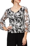 ALEX EVENINGS BELL SLEEVE SOUTACHE BLOUSE