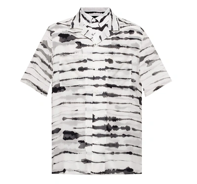 Burberry Short-sleeve Silk Overlay Watercolor Print Shirt In Black White