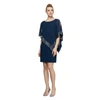 Sl Fashions Short Chiffon And Jersey Popover Dress In Navy,silver