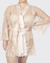 Rya Collection Plus Size Short Embroidered Lace Sheer Robe In Champagne