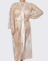 Rya Collection Plus Size Darling Long Embroidered Lace Robe In Champagne