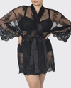 Rya Collection Plus Size Short Embroidered Lace Sheer Robe In Black