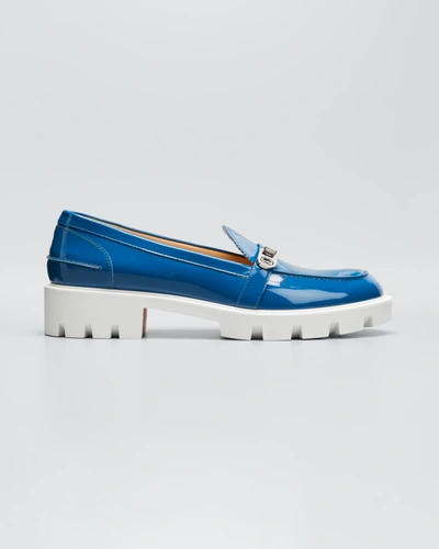 Christian Louboutin Lock Woody Patent Red Sole Loafers In Ludwig Bianco