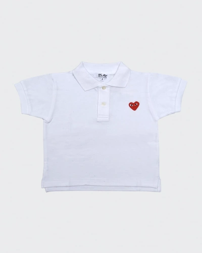 Comme Des Garçons Kid's Heart Graphic Polo Shirt In Navy