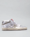 Golden Goose Mid Star Laminated Upper And Spur Suede Star And Wave Sneakers In Silver/taupe
