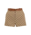 GUCCI GG SUPREME LEATHER-TRIMMED SHORTS,P00614035