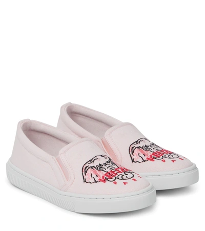 Kenzo Kids' Elephant Logo-embroidered Slip-on Trainers In Pink