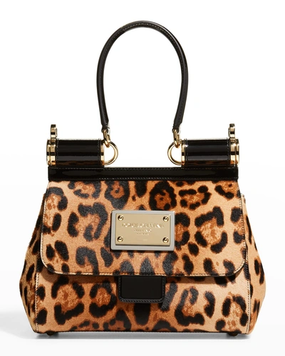 Dolce & Gabbana Sicily Mini Leopard-print Fur Satchel Bag