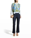 Oscar De La Renta Floral Field Print Silk & Virgin Wool Cardigan In Topaz Multi
