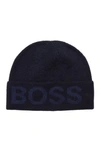 HUGO BOSS COTTON BLEND BEANIE HAT WITH LOGO STRUCTURE