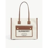 Burberry Frey Rectangular Cotton Shoulder Bag With Leather Trim In Natural Tan