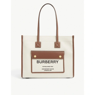 Burberry Womens Logo-print Cotton-canvas Tote Bag Natural Tan