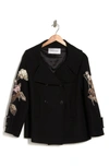 Valentino Floral Embroidered Double Breasted Wool Peacoat In Nero/ Multicolor