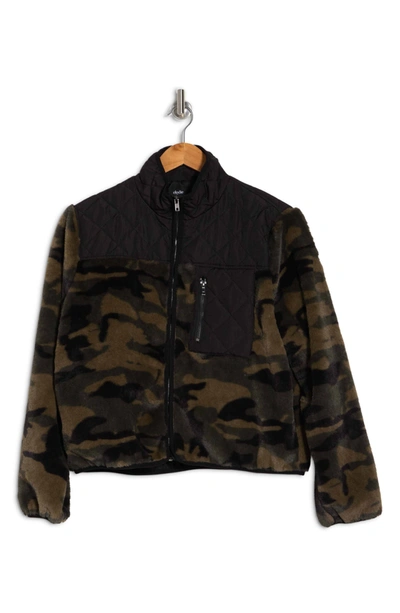 Elodie Camo Printed Faux Fur Jacket In Black/ Camo