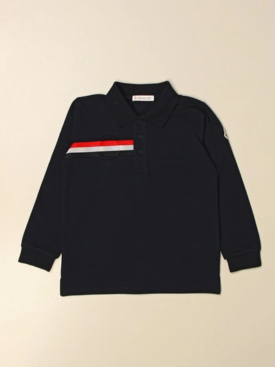 Moncler Babies' Basic Polo Shirt In Cotton With Striped Band