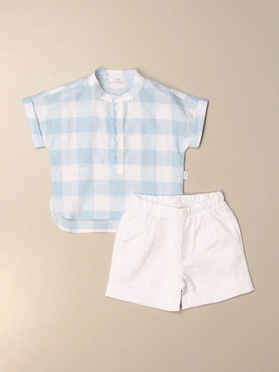 Il Gufo Baby Linen Shirt And Shorts Set In Blue