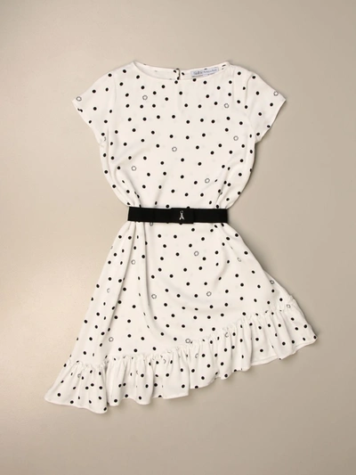 Patrizia Pepe Kids' Dress With Polka Dots With Belt In White