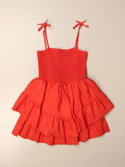 Patrizia Pepe Kids' Short Dress In Flounced Cotton In Red