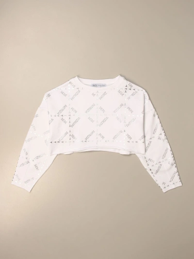 Patrizia Pepe Kids' Cropped T-shirt With All Over Logo In White