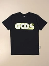 Gcds Kids' Cotton Tshirt With Logo Print In Blue